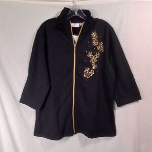 Quacker Factory Black Embellished Mid Sleeve Full Zip Jacket Size L NWT